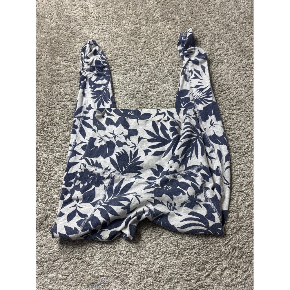 Aerie Floral High Waisted Ruched Ankle Leggings Gray Navy Blue XS